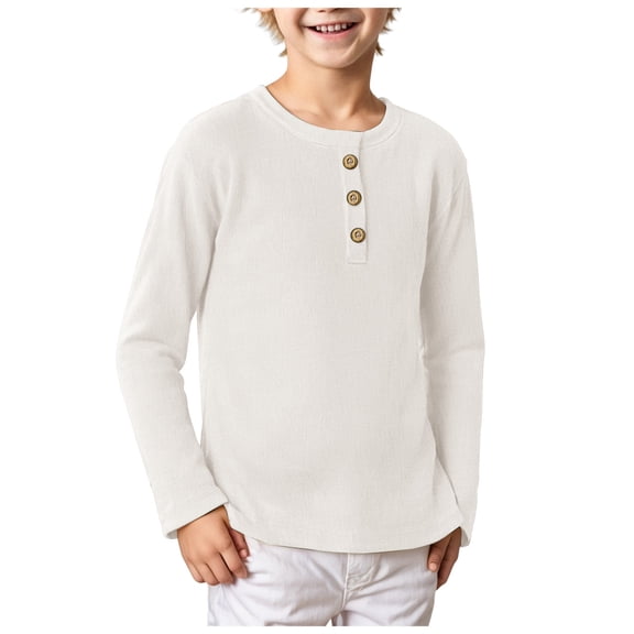GCETTIC Long Sleeve Shirt Kids Boys Girls Long Sleeve T-Shirts Baby Toddler Casual Solid Color Crewneck Basic Tops Layering Tees White,2-3 Years