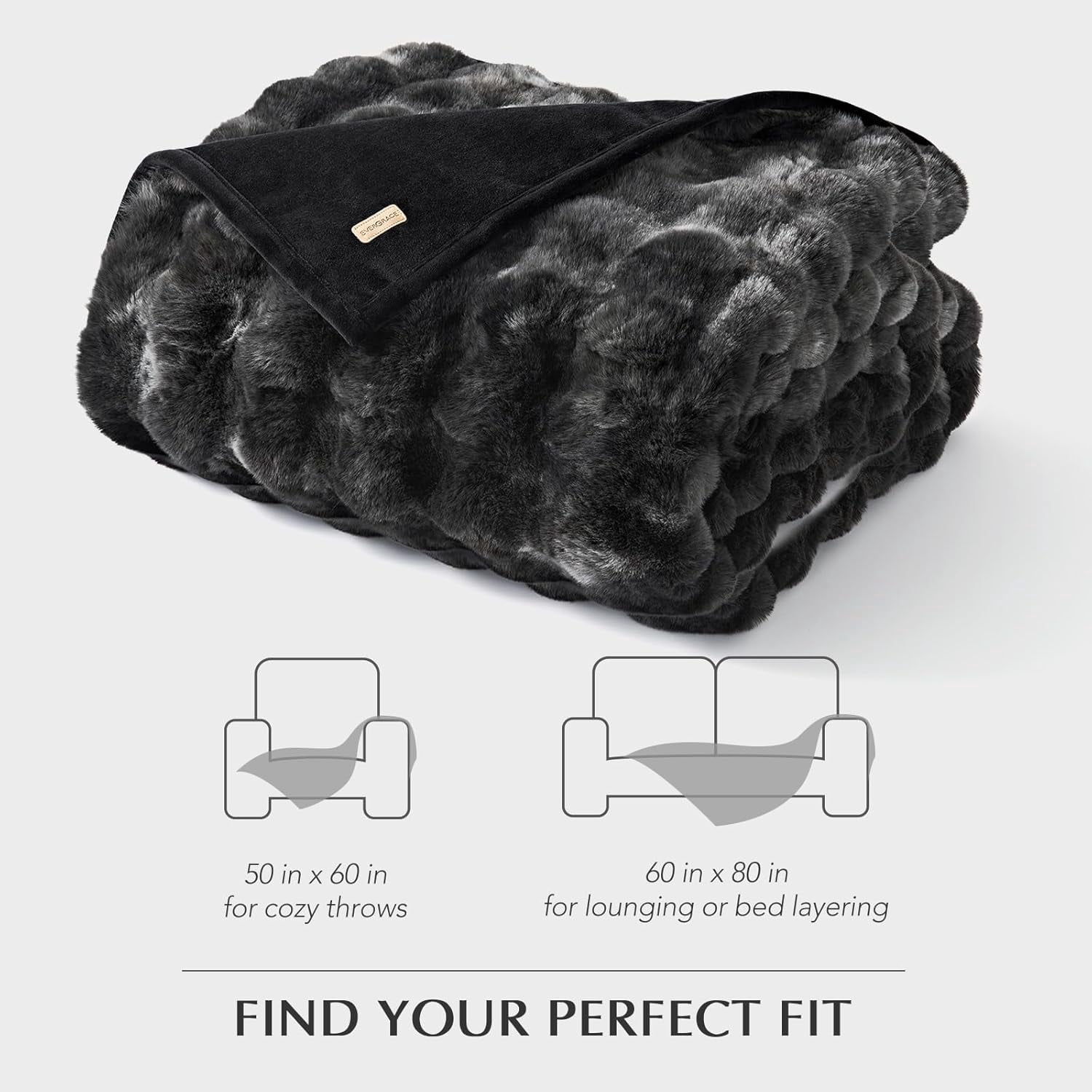 EverGrace Ultra Soft Luxury Fluffy Faux Rabbit Fur Throw Blanket, Thick Warm Bubble Throw for Bed, Cozy Plush Reversible Blankets for Couch, Chair, Sofa, Marble Black, 50x60 Inches