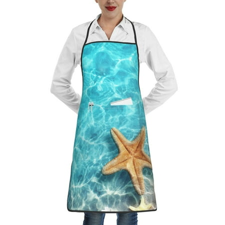 

Gaeub Starfish And Seashell On The Beach 1 Kitchen Cooking Aprons Adjustable Bib Apron Waterdrop and Oil Resistant Kitchen Chef Apron for Women Men