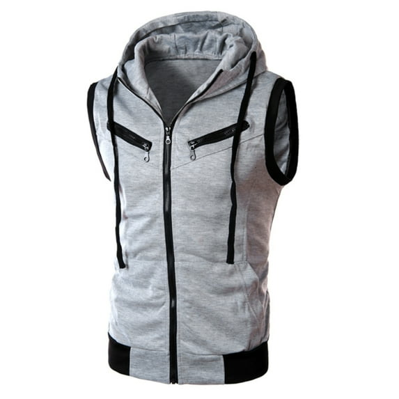 AYYUFE Color Block Sports Zipper Sleeveless Fitness Hoodies Hooded Vest