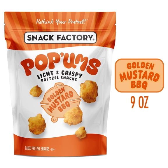 Snack Factory Pop'ums Golden Mustard BBQ Pretzel Snacks, 9 oz Bag