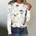 thumbnail image 2 of T-shirts à Manches Longues pour Femmes Col Rond Imprimé Floral Tunique Tops Doux Casual Ample, 2 of 4