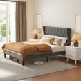 thumbnail image 4 of Full Size Bed Frame with Upholstered Headboard, Under Bed Storage, 850lbs, Dark Gray, 4 of 9