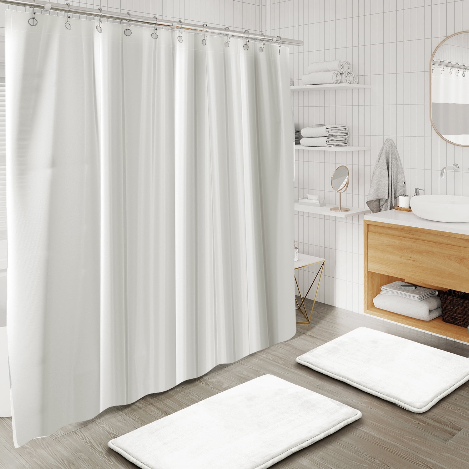Lammaloe White Bathroom Accessories Sets and Shower Caddy for Bathroom Sets with Shower Curtain Sets and Rugs for Bathroom Decor with Toothbrush Holder
