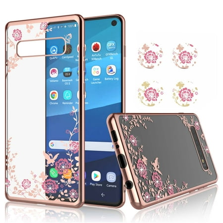 Galaxy S10 Plus Cases, Njjex Cute for Girls Glitter Bling Diamond Rhinestone Bumper Sparkly Protective Phone Case For Samsung Galaxy S10 Plus 6.4 inch 2019 Released For Women Girls -Rose (Best 4 Inch Phone 2019)