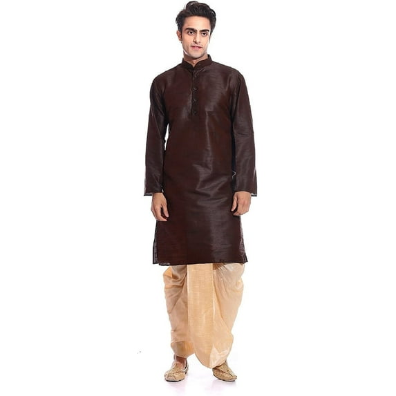 Royal Men's Silk Blend Dhoti Kurta Set (Royal_300_Brown_X-Large)