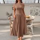 thumbnail image 1 of mfyjkho Vestidos para mujer, Vestido largo elástico con bolsillos y manga corta de color liso para mujer Vestidos maxi para mujer l, 1 of 7