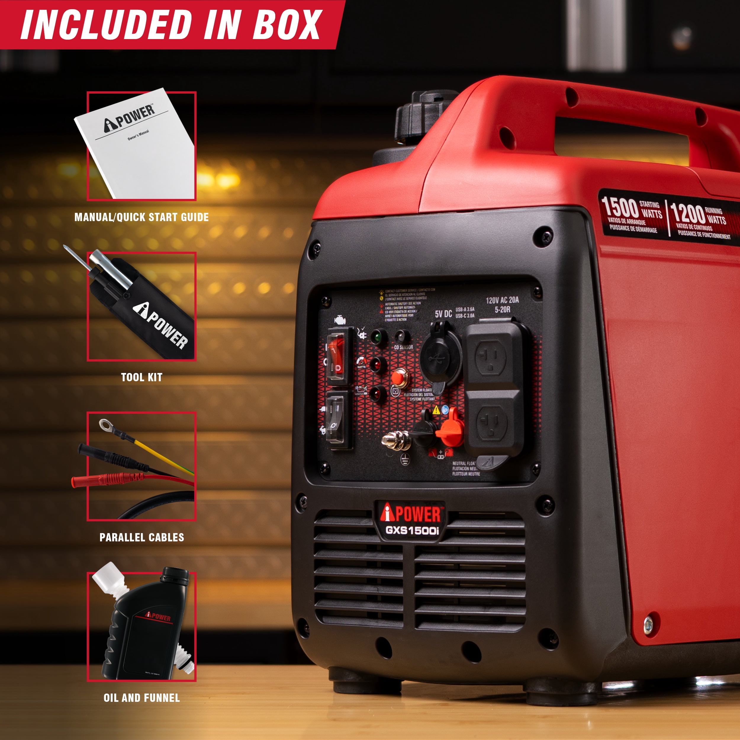 A-iPower 1500-Watt Ultra-Light Gasoline Inverter Generator with 60cc Engine and CO Sensor