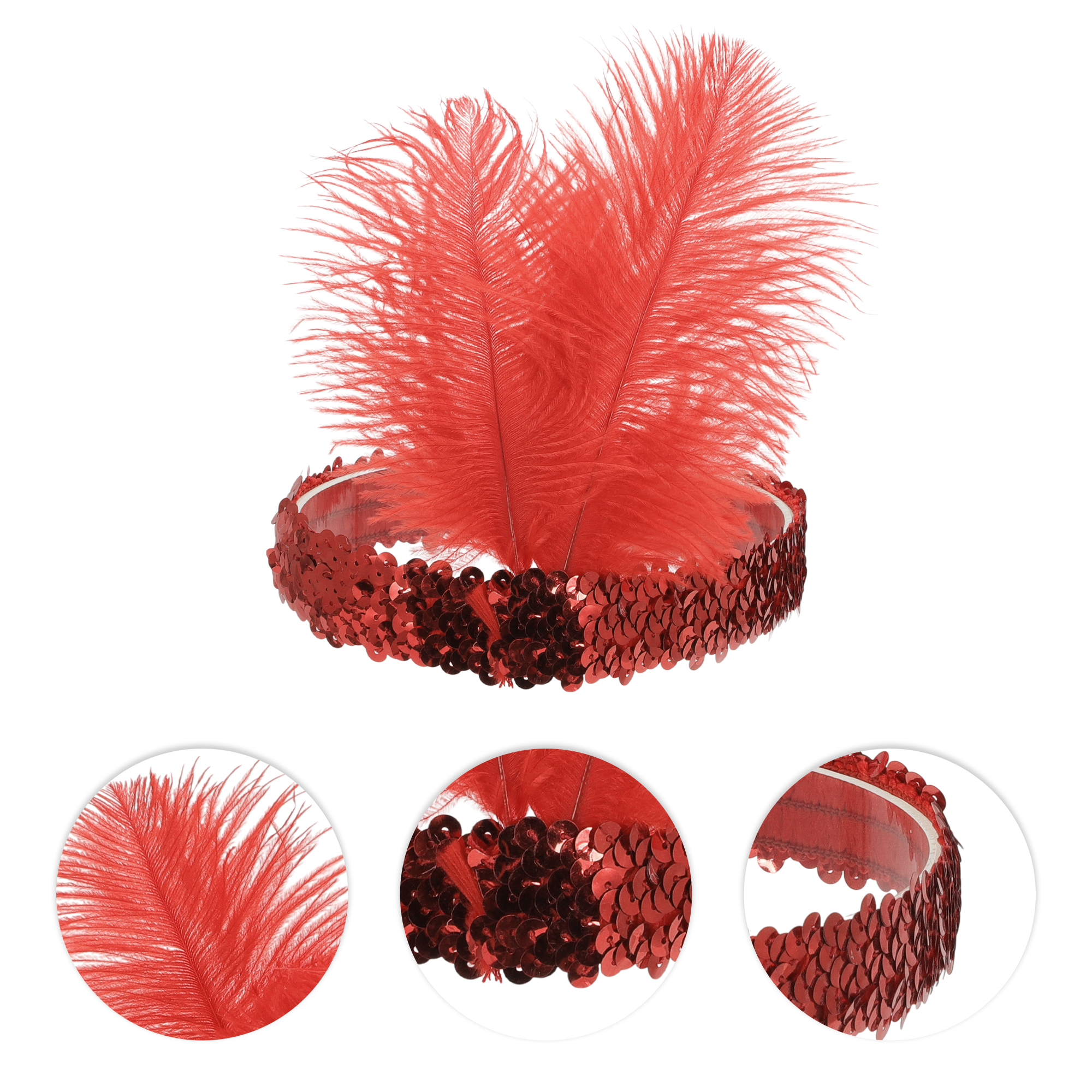 Unique Bargains Feathers Sequins Headbands 1 Pc Red