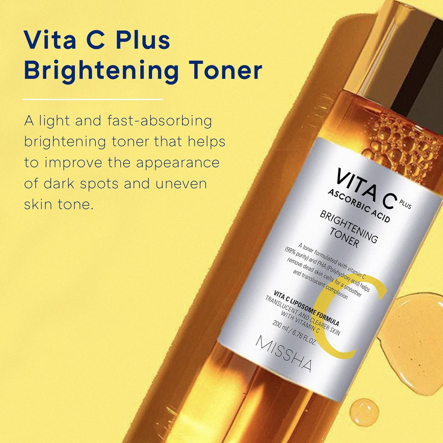 MISSHA Vita C Plus Ascorbic Acid, Brightening Toner, 6.76 fl oz (200 ml)