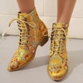 thumbnail image 2 of Womens Ankle Boots Elegant Floral Embroidery Stacked Heel Lace up High Top Pointed Toe Dressy Fall Booties, 2 of 6