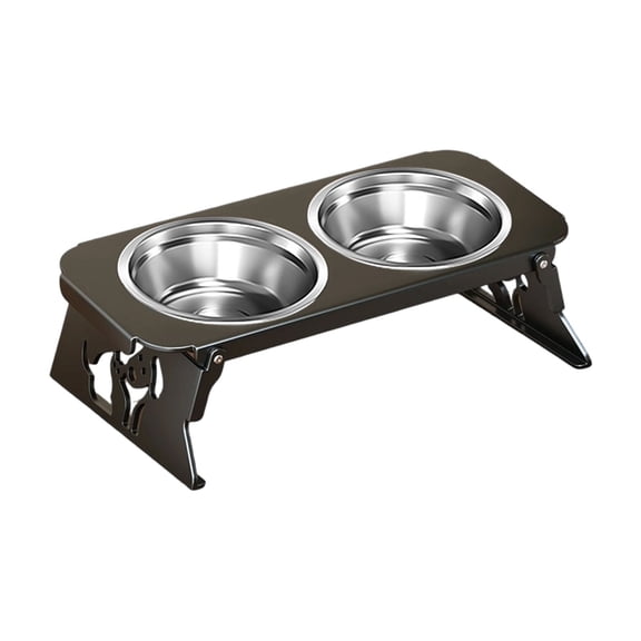 Stainless Steel Elevated Dog Bowls for Small Dogs | Foldable Dog Food and Water Bowl Set with Stand | Black Pet Feeding Station