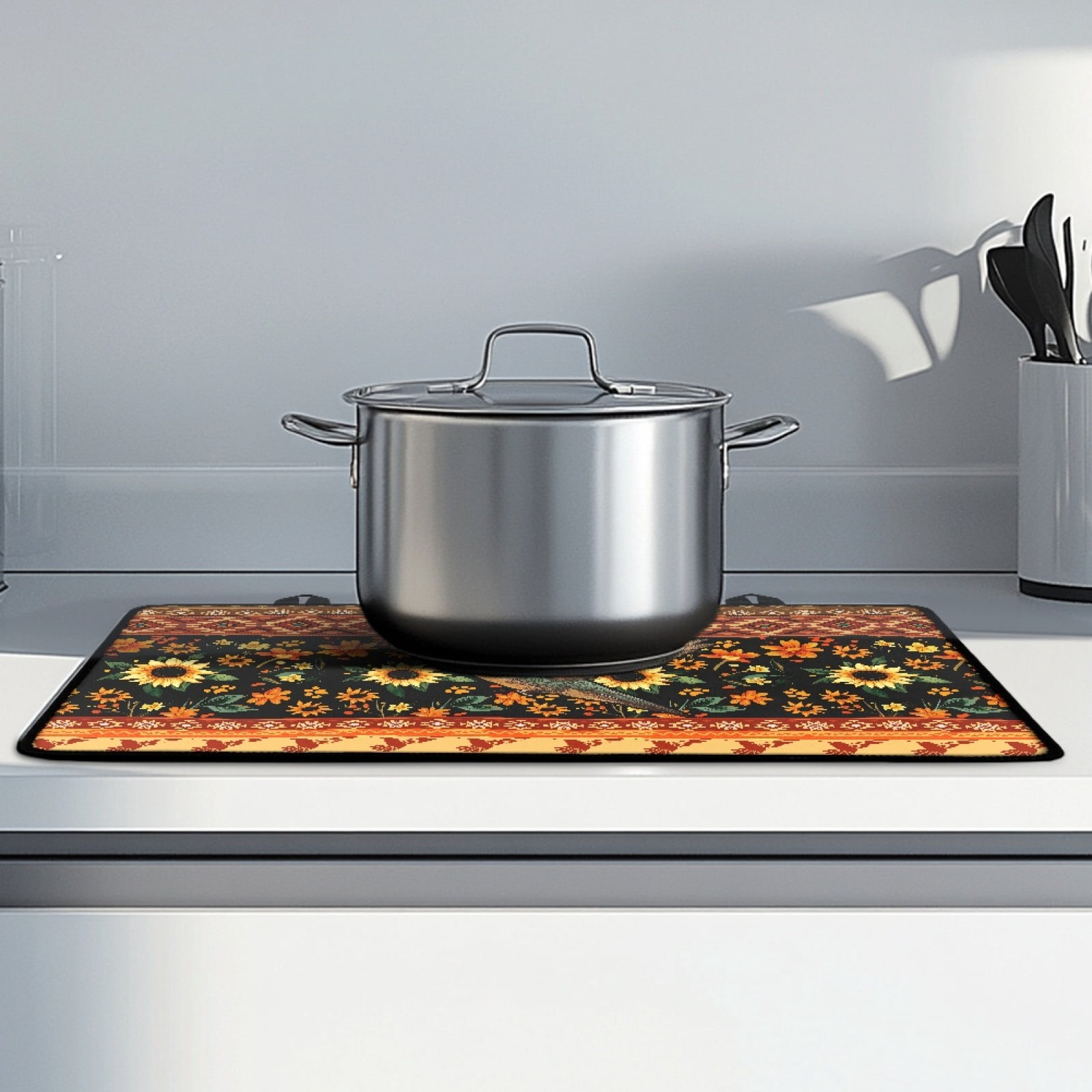SEANATIVE Glass Top Stove Cover Electric Stove Mat Electric Ceramic Stovetop Cover Oil-proof Washer Dryer Top Protector Scratch Resistant Cooktop Mat, Amercian Tribal Flower Sunflower Hummingbird