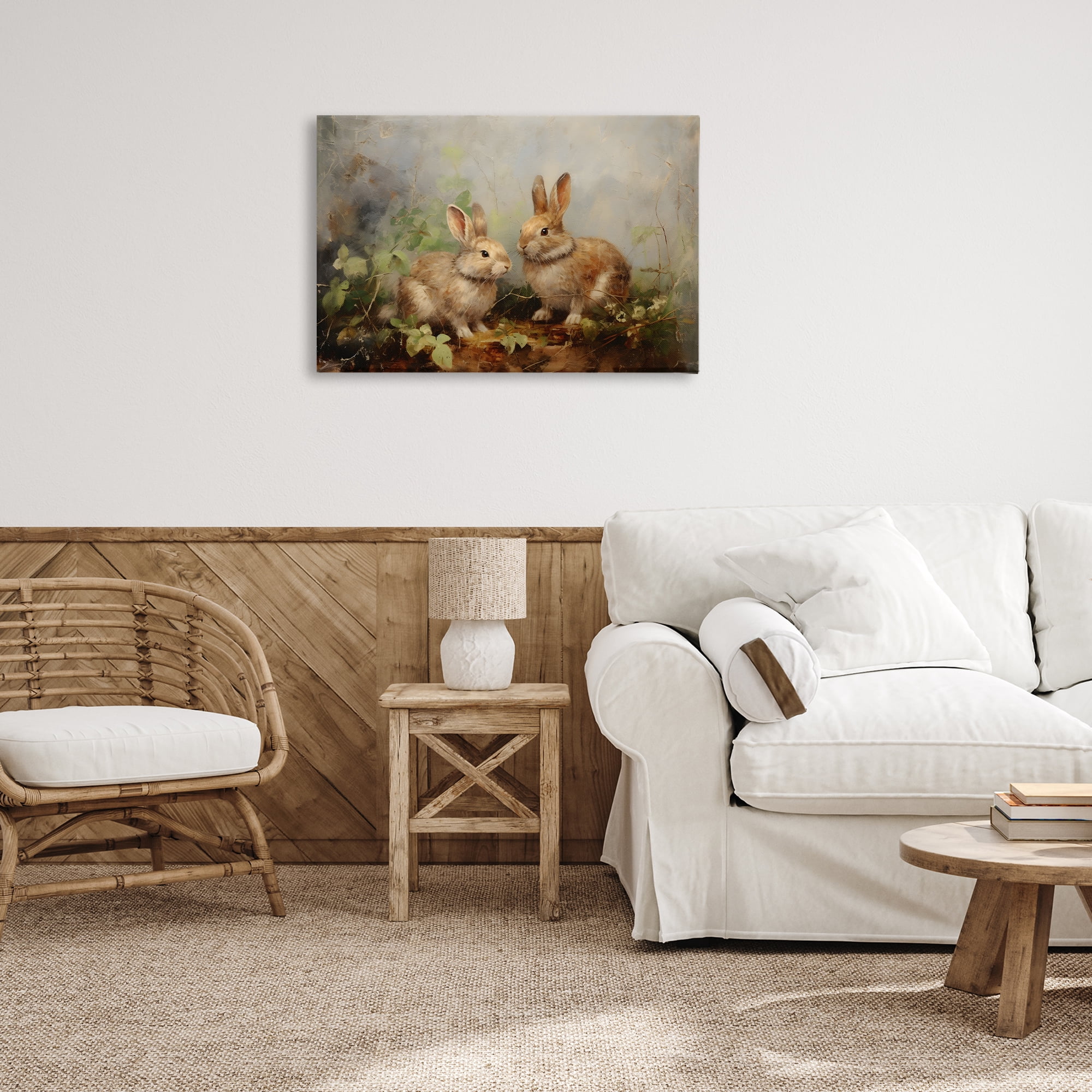 Stupell Industries Wild Rabbits in Nature Animals & Insects Painting Gallery Wrapped Canvas Art Print Wall Art, 30 x 20