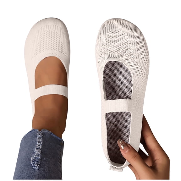POROPL Shoes for Women Mesh Wide Toe Box Slip On Breathable Washable Knit Flat Shoes,Shoes Size 5.5