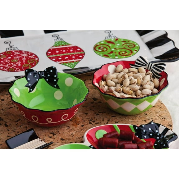 Handpaint Ceramic Bowl w/Ribbon 2 Asst, Holiday Festivities