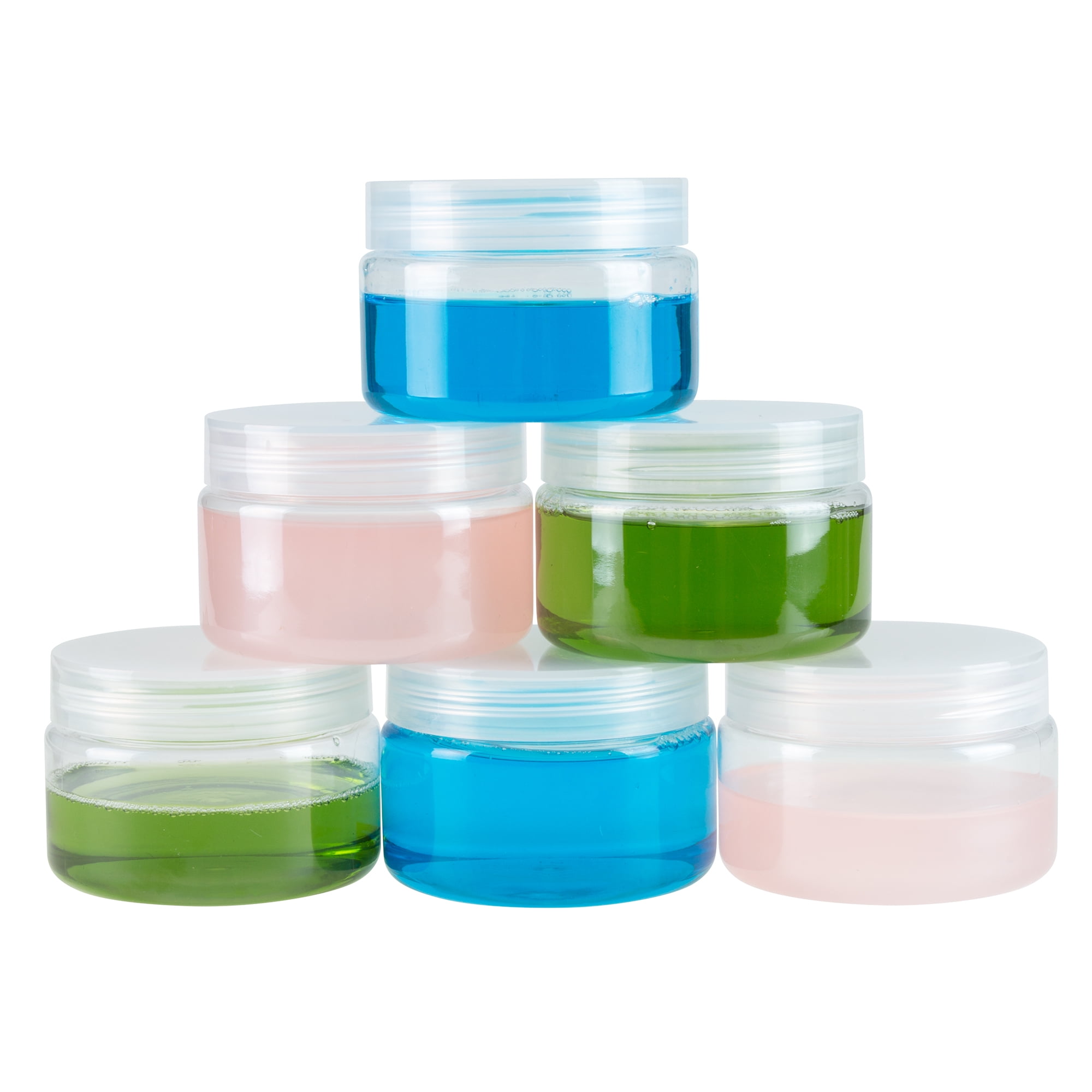 Clear 2, 4, or 8 Ounce Plastic Jar Containers, 6 Pack of Plastic