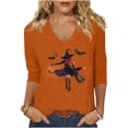 thumbnail image 2 of Heisall Womens Tops 2025 Fall Halloween Print V Neck Round Neck 3/4 Sleeve Loose Casual Blouses Halloween Fashion Shirts, 2 of 5