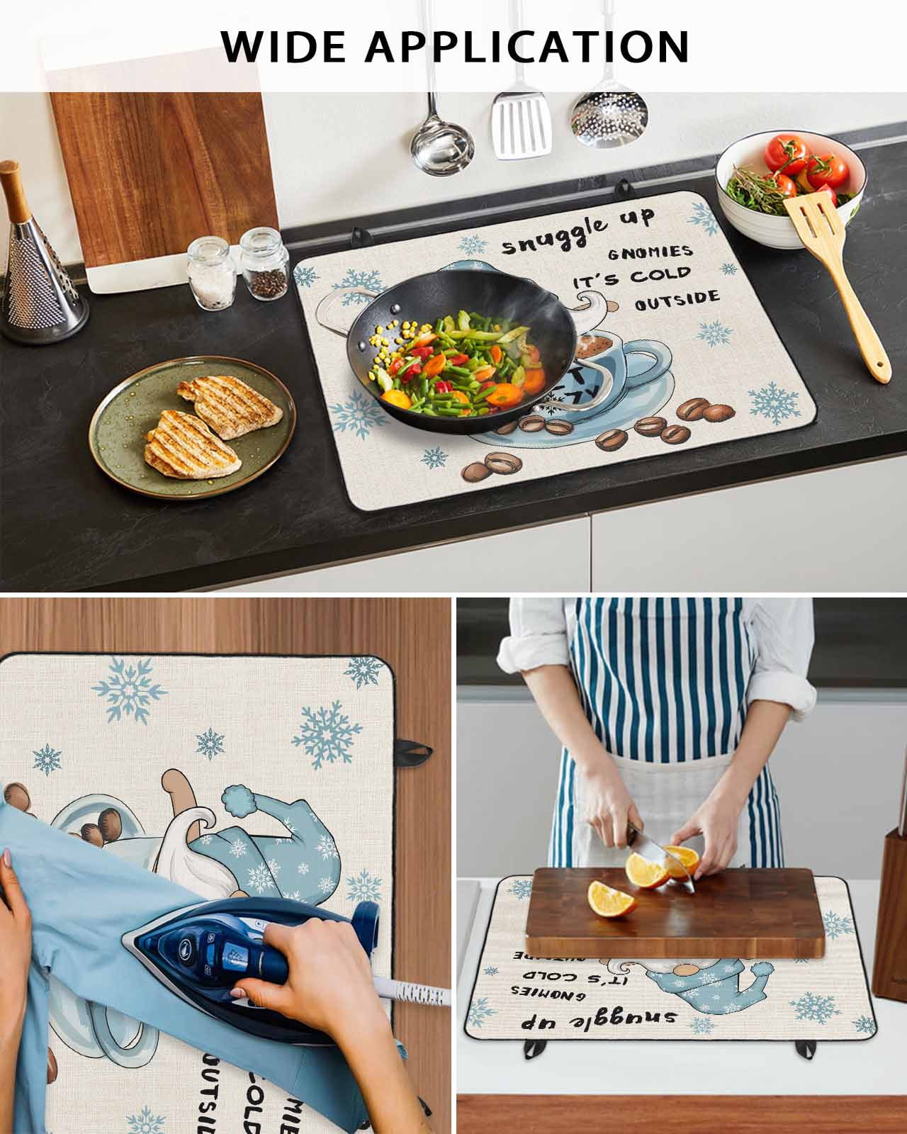 Large Induction Cooktop Protector Mat Blue Gnomes Stove Top Covers for Electric Stove, Coffee Snowflake Winter Rustic Decorative Stove Burner Cover Mats, Glass Top Stove Cover