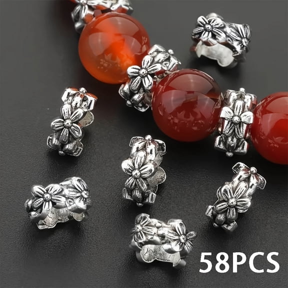 58/88/118/148pcs Of Ancient Silvery Alloy Large-hole Interlaced Beads, Suitable for DIY Jewelry Making Such As Bracelets, Necklaces, Earrings And Other Handcrafted Jewelry
