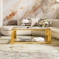thumbnail image 3 of 47.5" Square Glass Coffee Table,Luxury Center Table Living Room Table,Gold Stainless Steel Irregular Leg,Double-Layer Structure,Clear Glass Desktop,Gold, 3 of 8