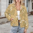 thumbnail image 3 of Jackets for Women Winter Coat Jackets Flannel Stand Collar Jacket(Elegant Floral Beige Pattern,Size:S-4XL), 3 of 7