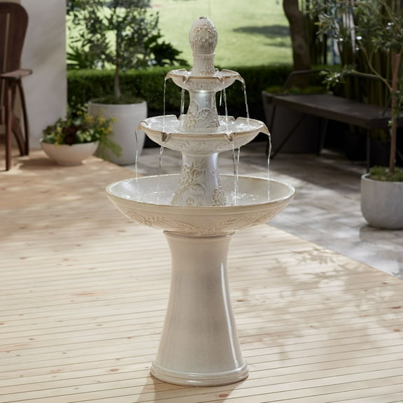 Formentera 45" High Large Italian Outdoor Decor Ceramic Floor Fountain with Light LED 3-Tier Outside Garden