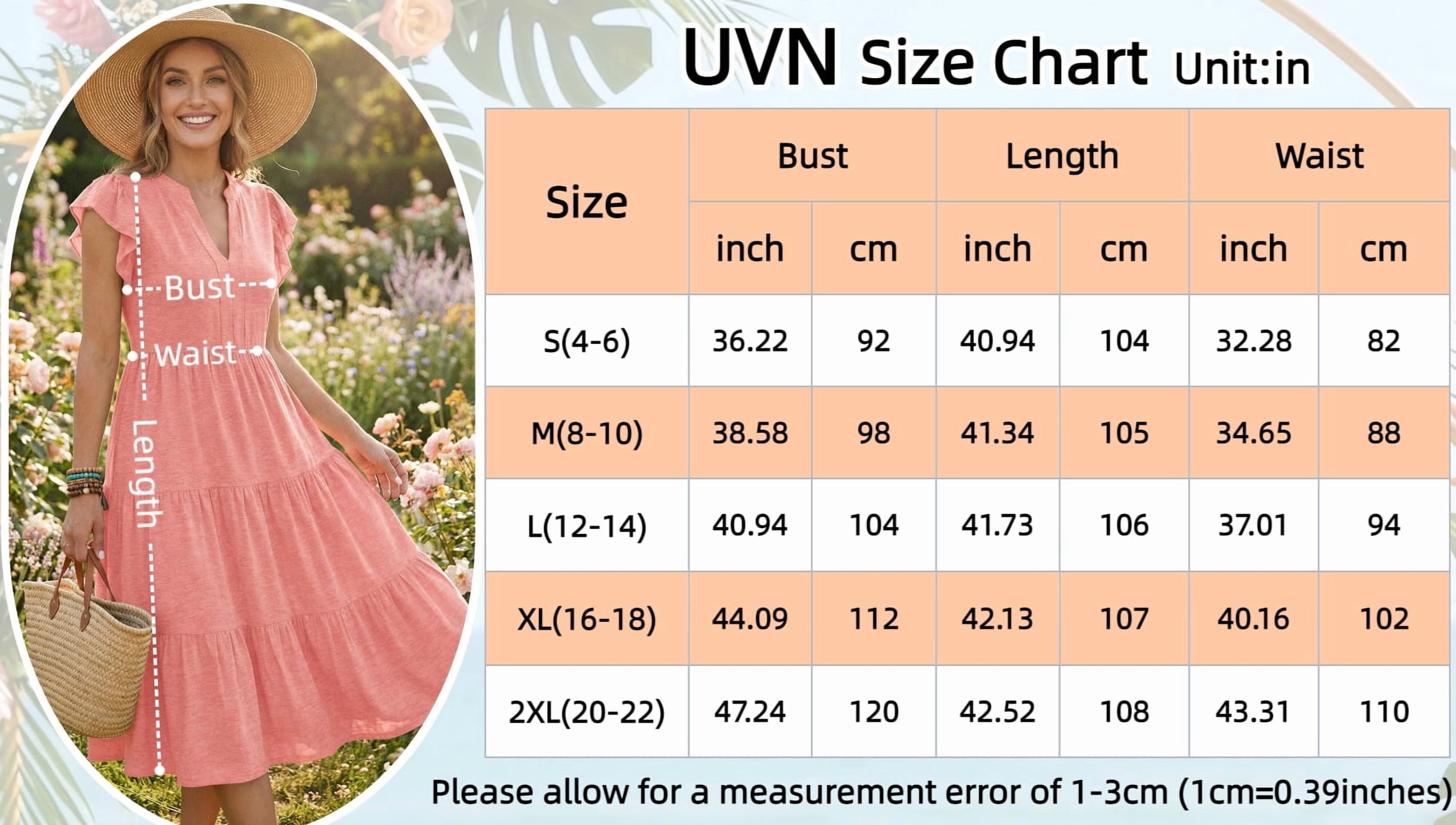 UVN Summer Dresses for Women Ruffle Sleeve V Neck Midi Dress Casual Beach Sundress with Pockets