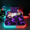 thumbnail image 5 of Manfei Futuristic Hexagon Twin Sheets, Purple Neon Honeycomb Bedding, Purple Black, Black Reversible 3-Piece1 Flat Sheet + 1 Fitted Sheet + 1 Pillowcase, 5 of 6