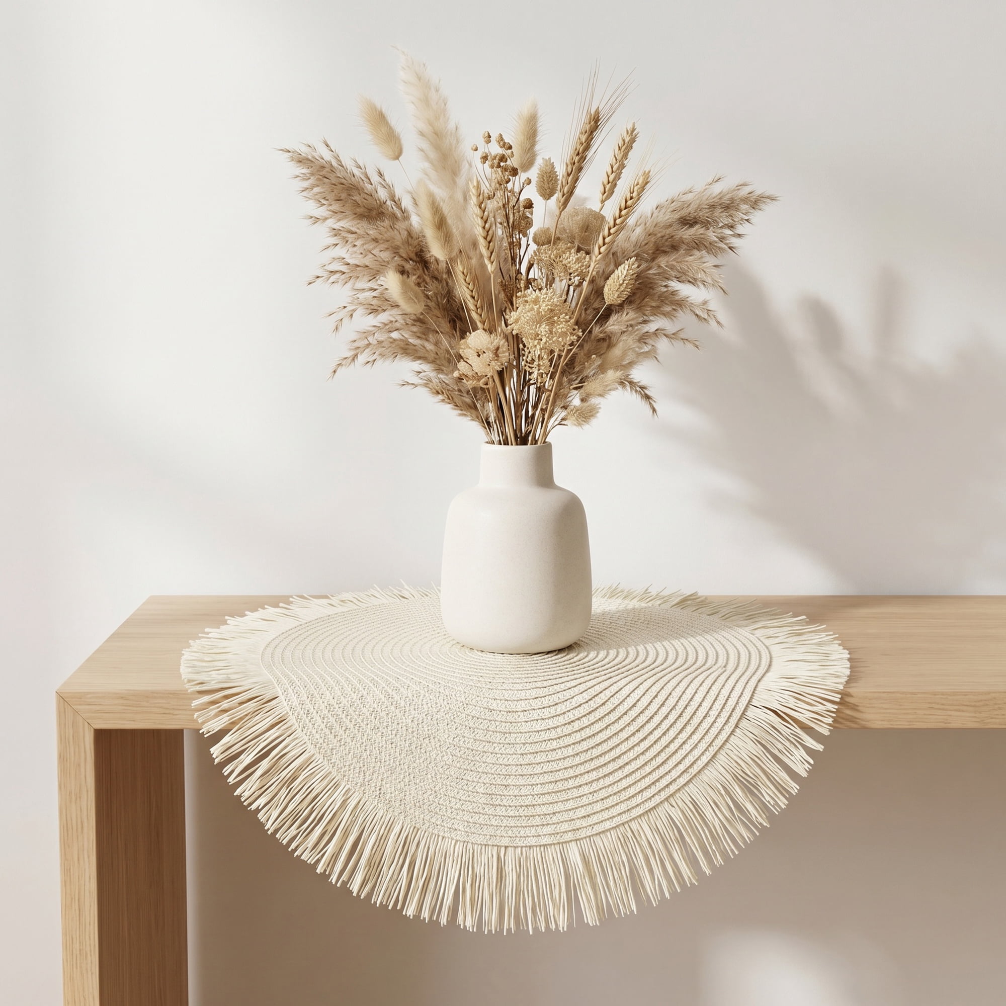 Unique Bargains Rustic Tassel Place Mats Set of 6 for Dining Table Decor White 15"x15"