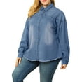 thumbnail image 5 of Agnes Orinda Women's Plus Size Button Down Long Sleeve Denim Shirts 2X Blue, 5 of 9
