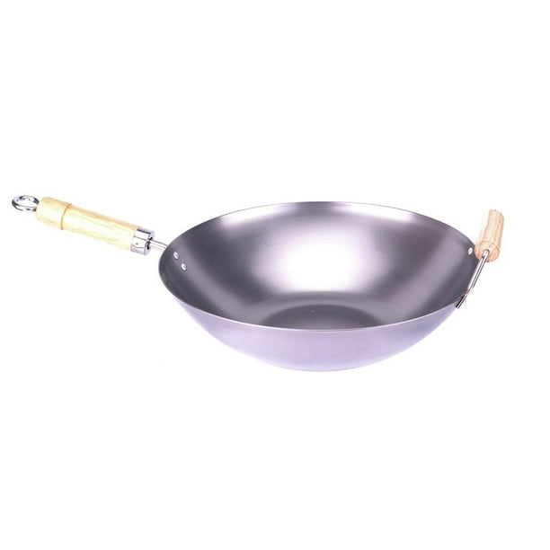 M.V. Trading TW009 Carbon Steel Flat Bottom Wok with Helper Handle, 14