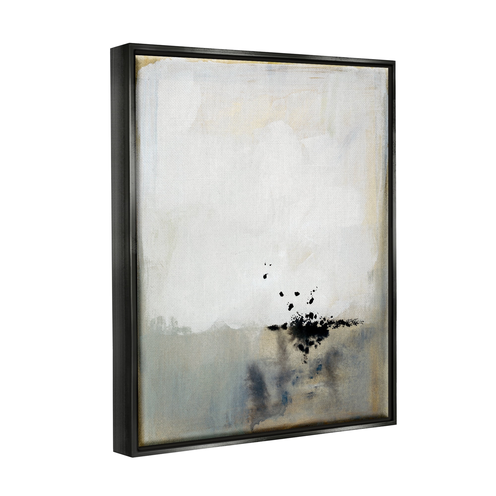 Stupell Industries Neutral Beige Abstract Painting Black Ink Splatter Jet Black Framed Floating Canvas Wall Art, 24x30, by Victoria Barnes