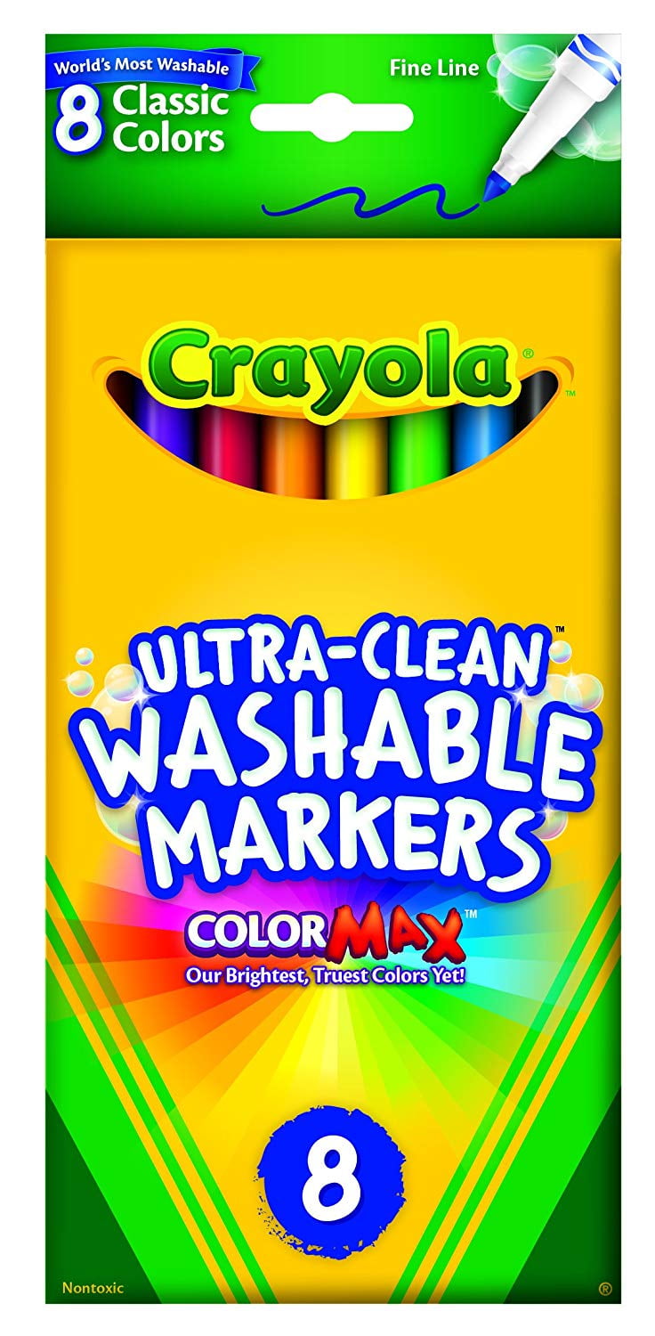 Crayola 8 Pack Ultra-Clean Fine Line Washable Markers. Classic Colors