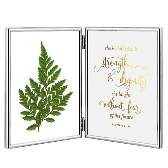 4x6 Picture Frame Double Hinged Metal Picture Frames with High Definition Glass, Opening Folding Vertical Stand Tabletop Photo Frames, Silver