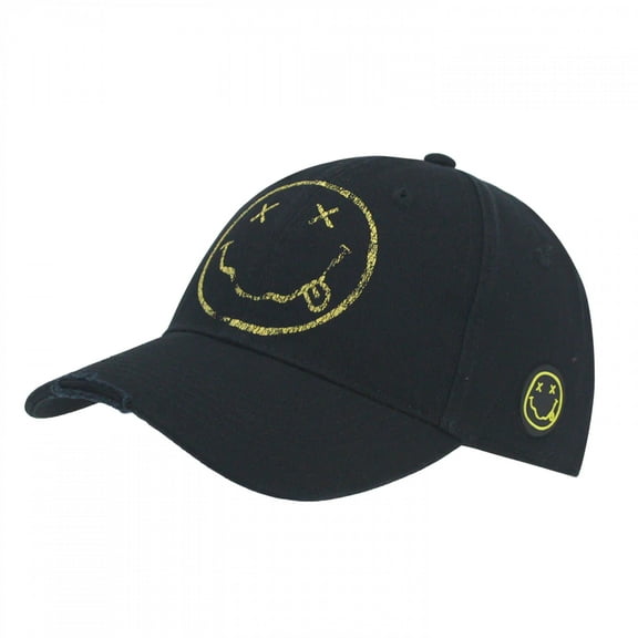 Nirvana Happy Face Distressed Baseball Hat Black