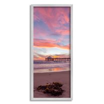 Waterfront Dock Sunset Reflection Coastal Photograph Gray Framed Art Print Wall Art