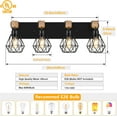 thumbnail image 2 of 4-Light Farmhouse Bathroom Light Fixtures with Black Metal Cage Lampshade Rustic Wood Vanity Light over Mirror for Living Room, Bedroom, Hallway, 2 of 7