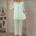 thumbnail image 2 of FAIWAD Womens 2Pcs Pajamas Set Babydoll Ruffle Pullover Tops and Full Length Pants Summer Lightweight Princess Sleepwear Sets, 2 of 5