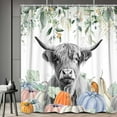 thumbnail image 5 of Fall Highland Cow Shower Curtain Fall Eucalyptus Leaves Pumpkin Rustic Farmhouse Western Country Watercolor Autumn Thanksgiving Farm Animal Polyester Bath Curtain with Hook, 5 of 6