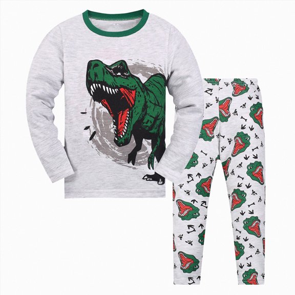 NOLDARES Little Boy Space Pajama Set Cotton Dinosaur Sleepwear Long Sleeve Pjs,Grey,1-2 Y