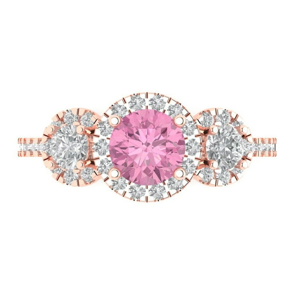Three-Stone Engagement Ring for Women - 1.46ct Simulated Pink Diamond in 14K Rose Gold Promise Ring