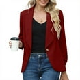 thumbnail image 2 of UAMVSH Womens Casual Blazers Open Front One Button Ruffle Long Sleeve Suit Jacket Work Office Dressy Coats Shawl Collar Outerwear(Medium,Red), 2 of 6