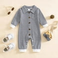 thumbnail image 2 of CAICJ98 Newborn Baby Boy Clothes Stripe Collared Infant Romper Boy Waffle Knit Long Sleeve Button Up Jumpsuit Bodysuit Fall Winter Outfit (Black,0-3 Months), 2 of 4