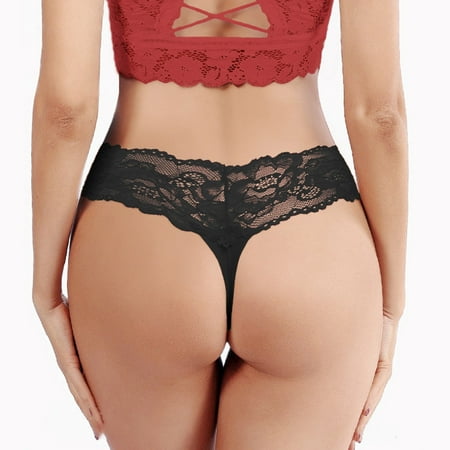 

nsendm Women Panties Thong A Set Colors Optiont Lingerie Hollow Flowers Sides Lace Thong Panties Remote Control Panties Underpants Black Large