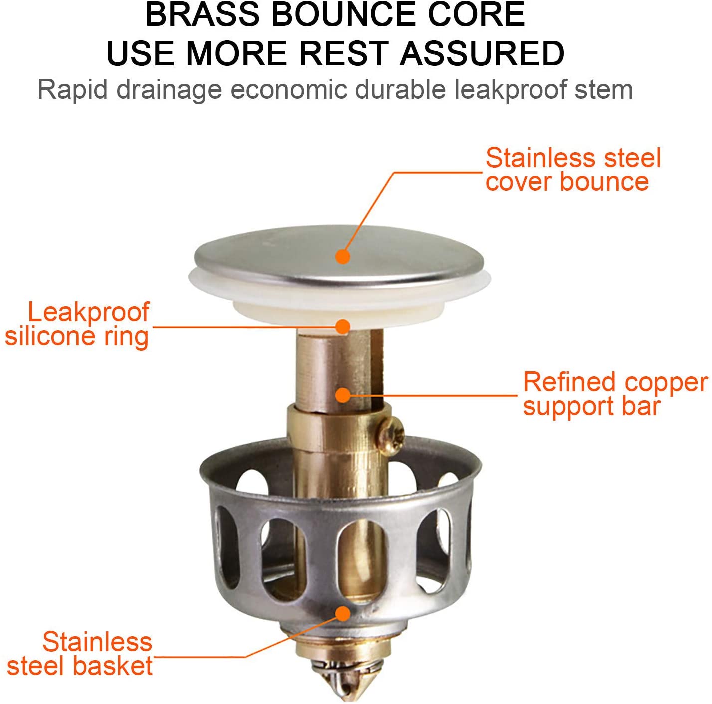 Universal Wash Basin Bounce Drain Filter 1pcs Universal Kitchen Bathroom Strainer Sink Drain Stopper 138 Diameter No Overflow Pop Up Bathroom Sink Drain Plug With Basket Bathroom Sink Bathtub Accessories Bathroom