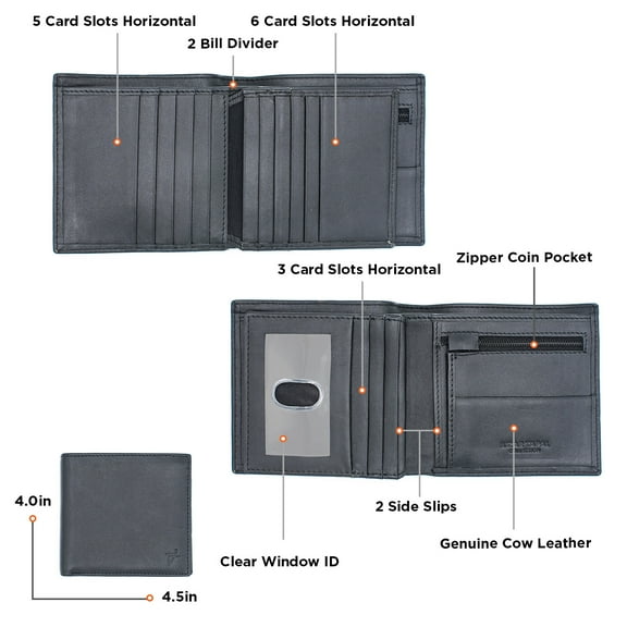 Euro Bifold Wallet for Men Genuine Soft Leather Handcrafted Hipster Wallet with Coin Pocket