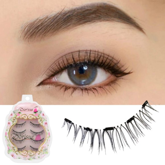 Dorisue Magnetic eyelashes natural look Short lashes Hight Quality face eyelashes Pack of 4 eyelashes pack E3 Magnetic lashes Black