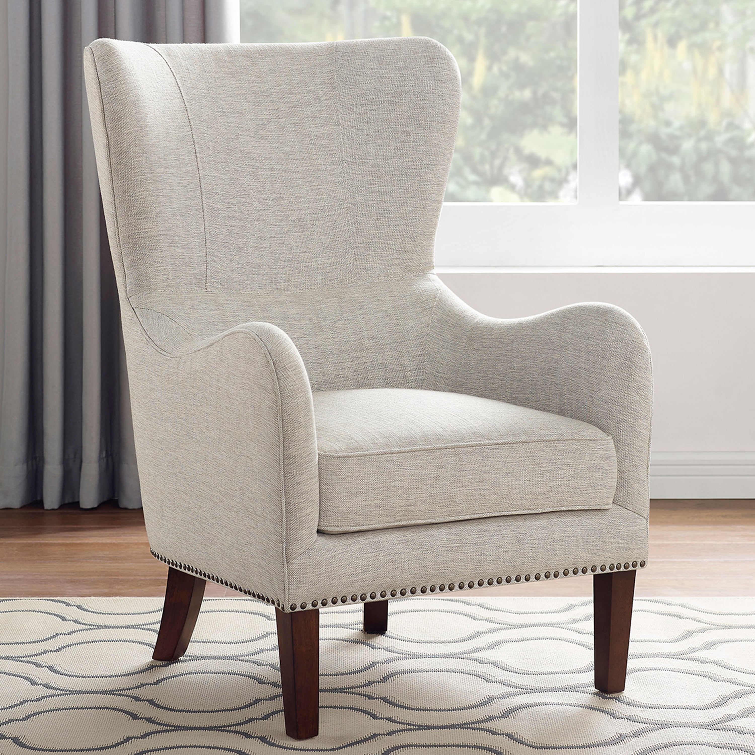 Serta Wingback Accent Arm Chair, 225 lbs, Beige Fabric Upholstery