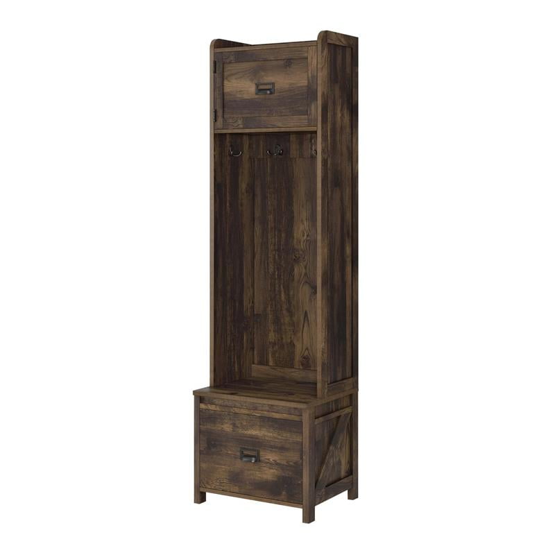Pemberly Row Entryway Hall Tree with Storage Bench in Rustic